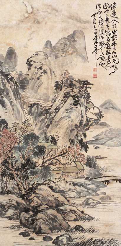 蒲华 墨笔山水 立轴